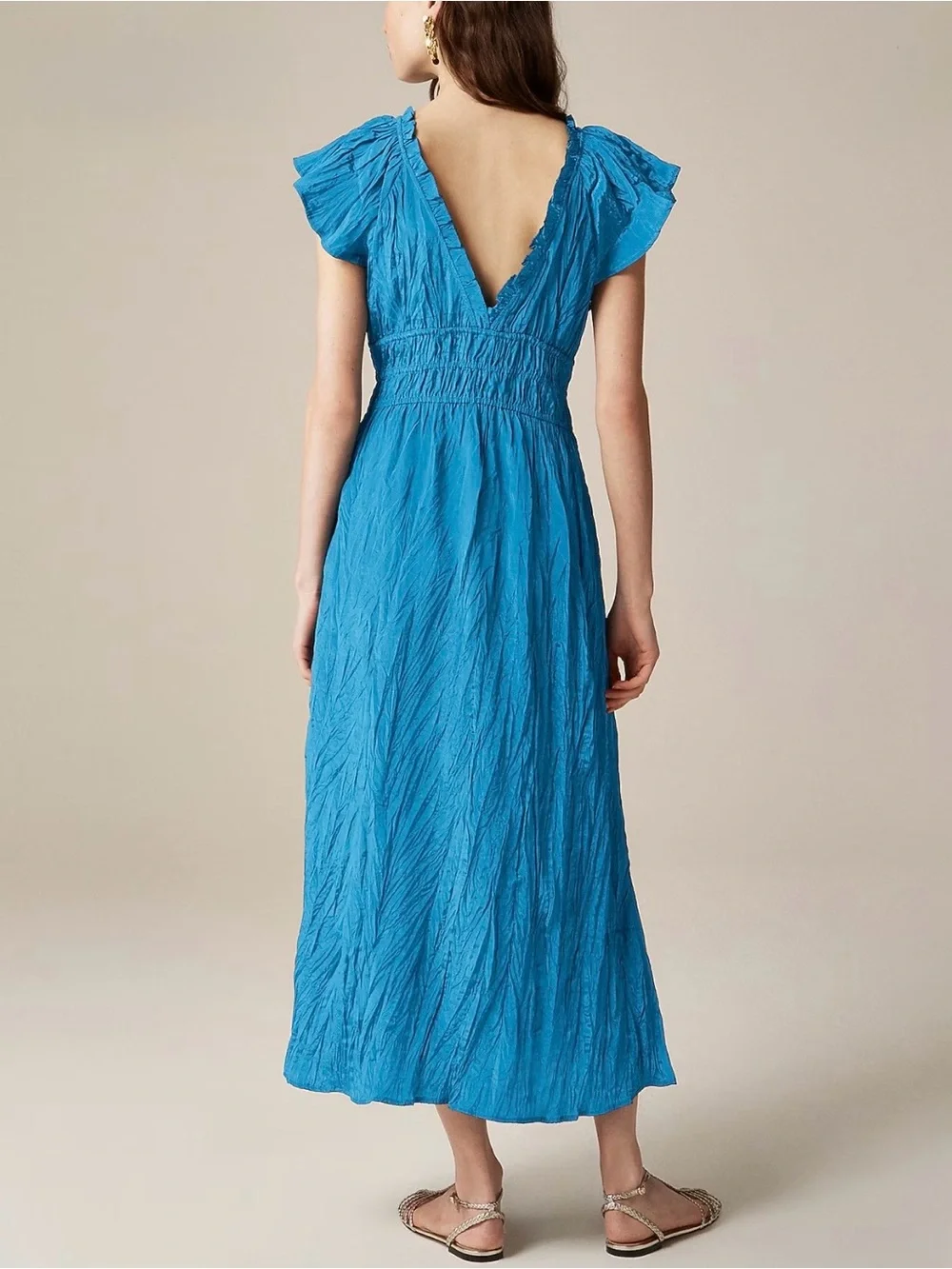 NWT! J. CREW Palermo dress in viscose-blend crinkle, Nordic Sea Blue, Size Small